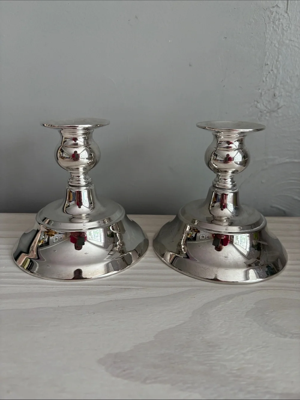 Silver Metal Candlestick Holders - Pair
